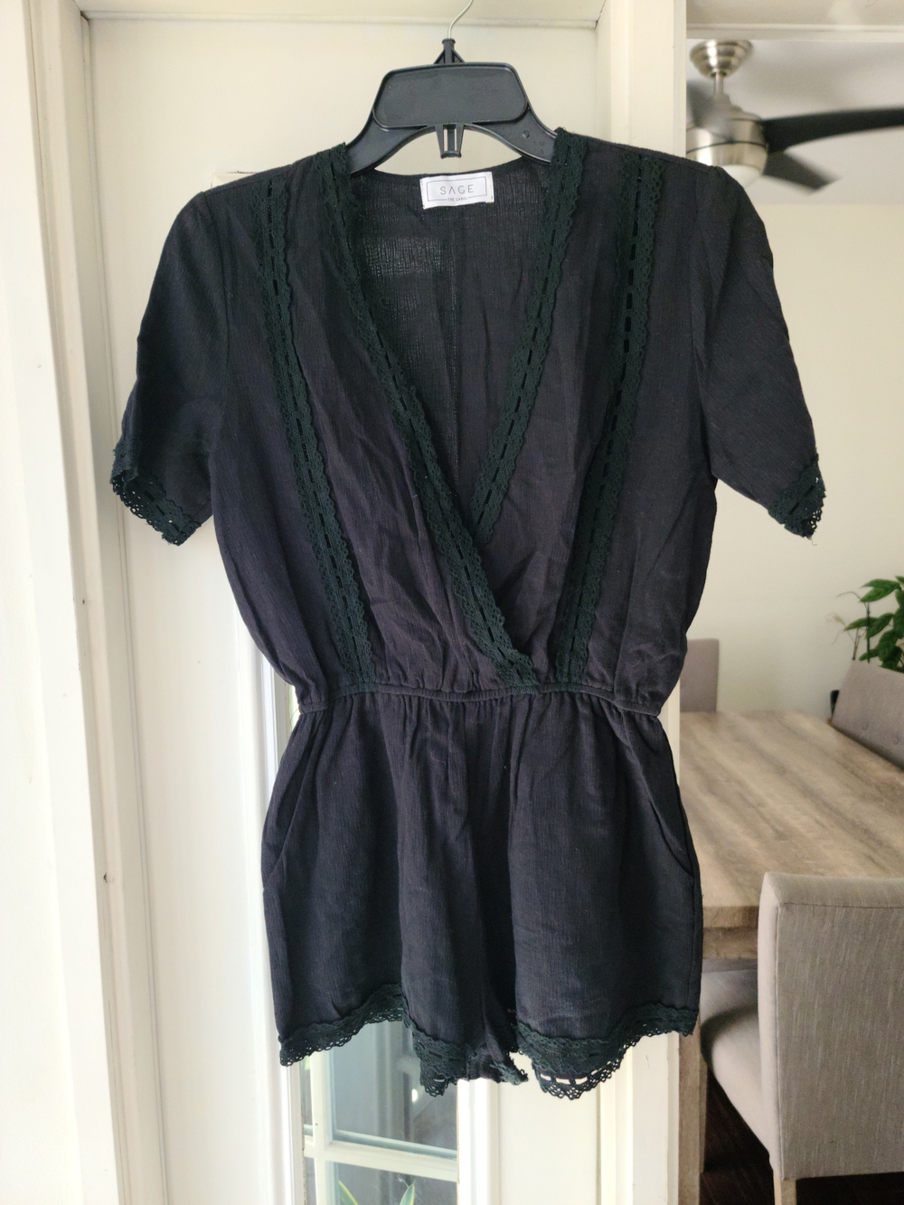 Sage Black Lace-Trim Romper